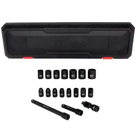 Milton 3/8 in. Drive Shallow 6-Point Impact Socket Set, 6-20mm, Steel Coated Black Oxide Finish 18-Piece 1300-SS-01